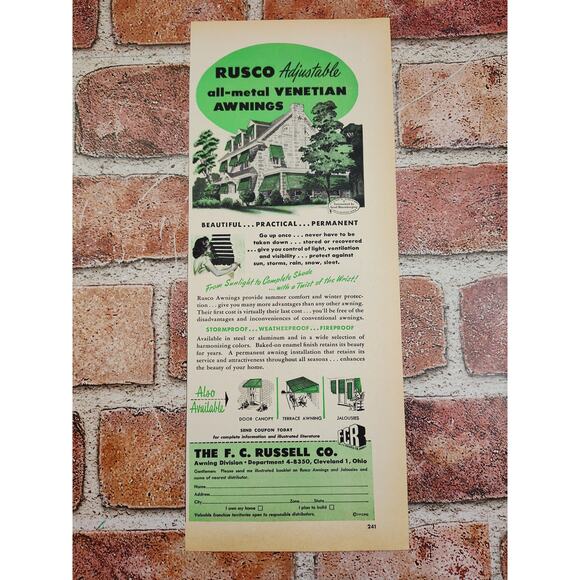 1950‎ Rusco Venetian Awnings Beautiful Practical Permanent House Vtg Print Ad - Picture 6 of 6
